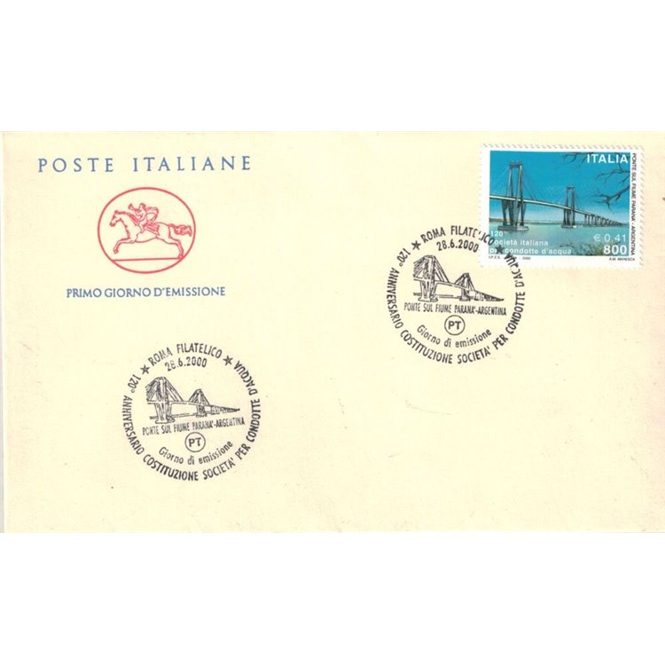 FDC ITALIA 2000 Condotte d'acqua 1 Busta Cavallino