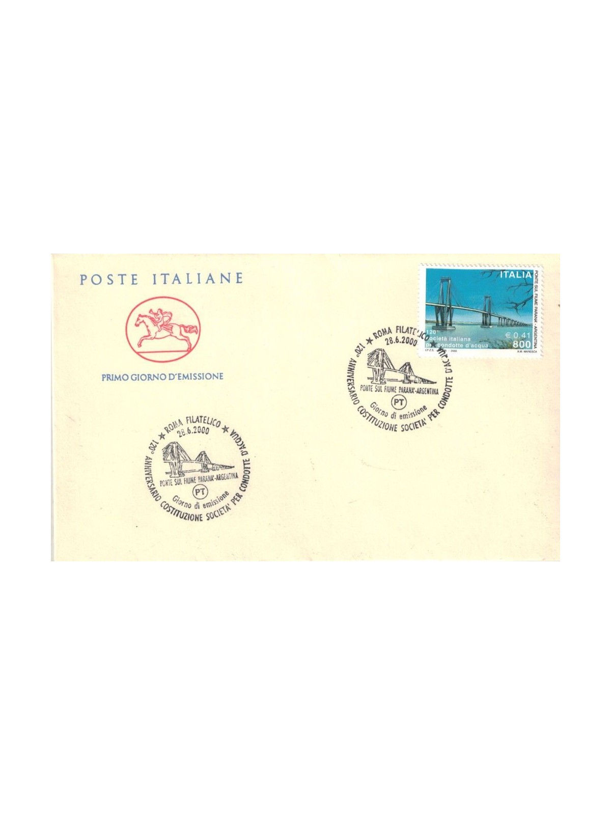 FDC ITALY 2000 Water Pipes 1 Envelope Cavallino