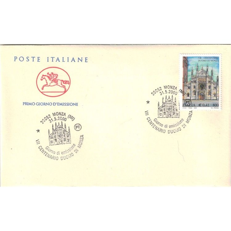 FDC ITALIA 2000 Duomo di Monza 1 Busta Cavallino