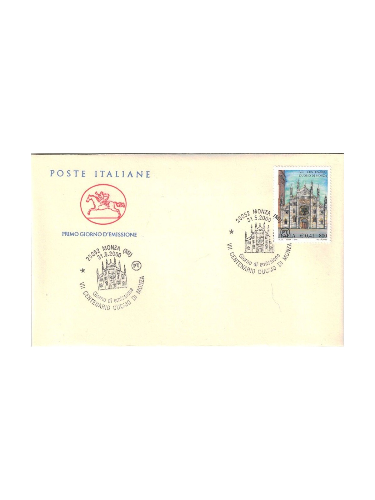 FDC ITALY 2000 Monza Cathedral 1 Envelope Cavallino