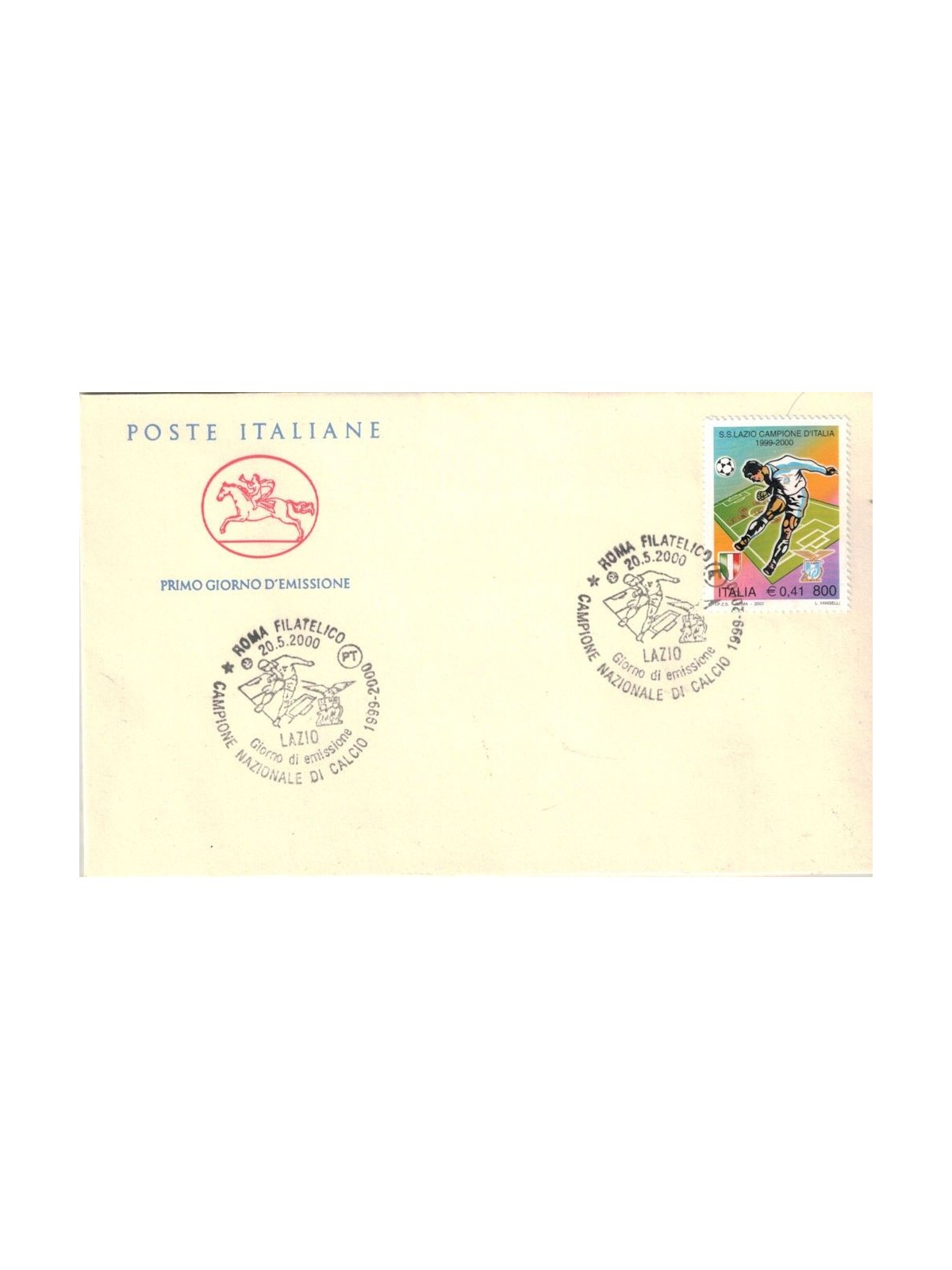 FDC ITALIA 2000 Lazio Campione d'Italia 1 Busta Cavallino