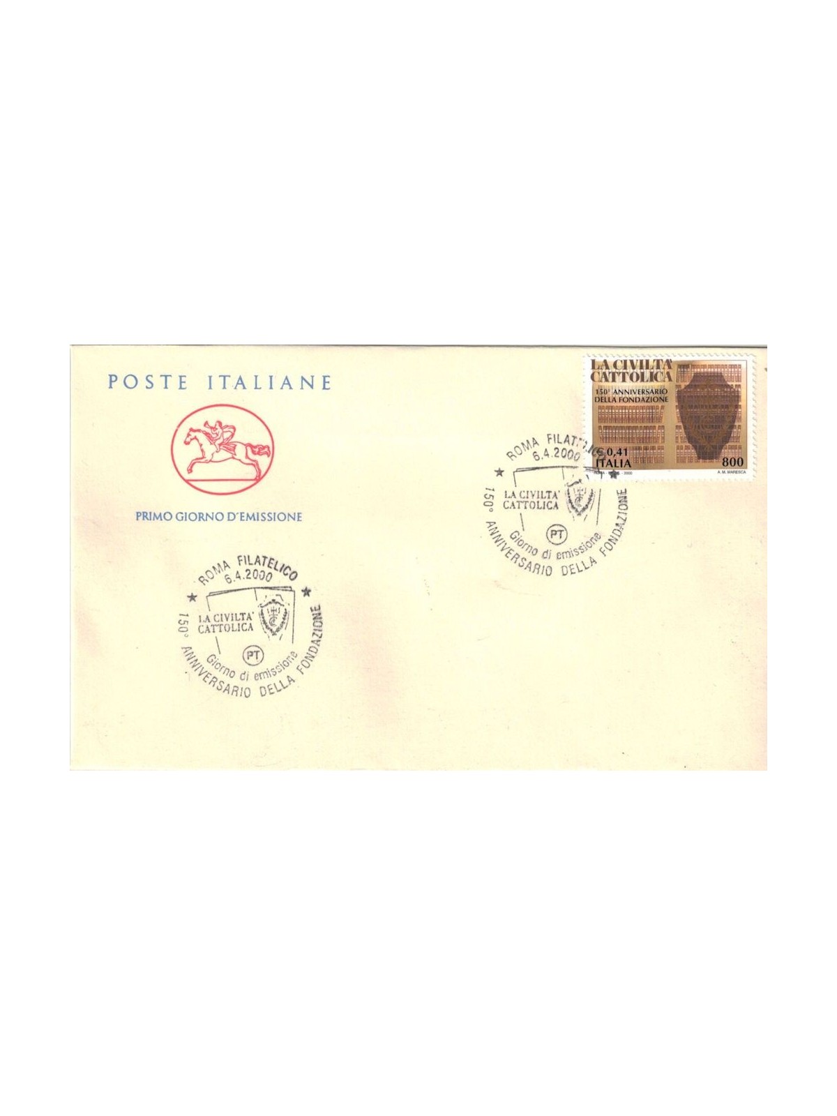 ITALIA 2000 FDC (Cavallino) La Civiltà Cattolica