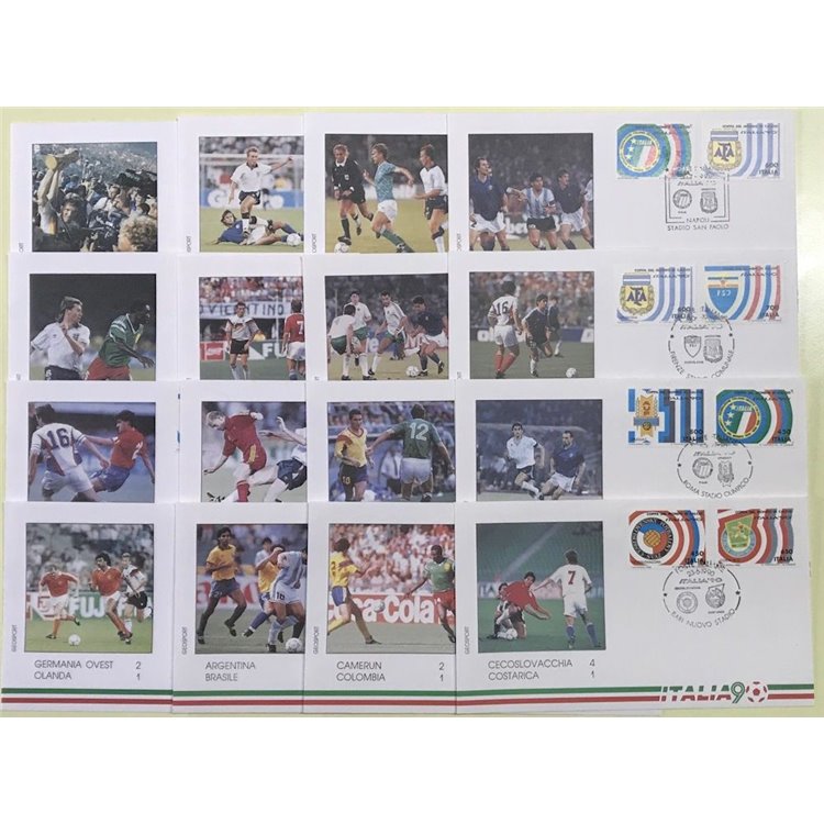 ITALY 1990 FDC Football World Cup 16 Envelopes GEOSPORT