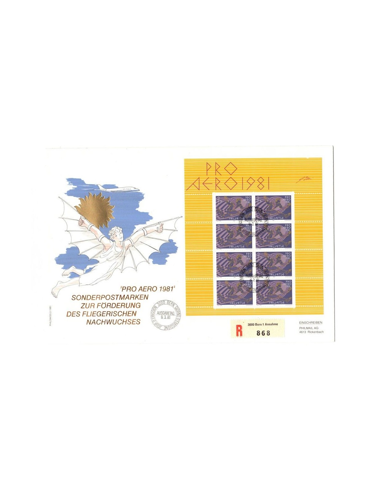 FDC SVIZZERA 1981 Pro Aero (MF) 1 busta nv
