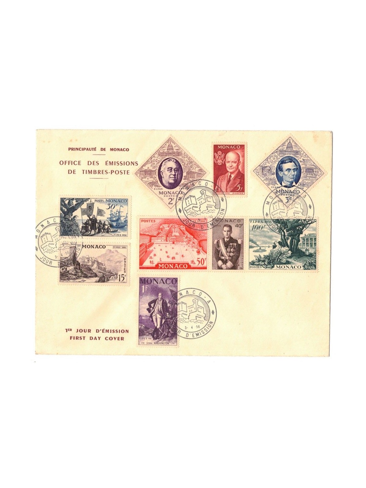 FDC MONACO 1956 New York Exhibition (FIPEX) 1 cover nv