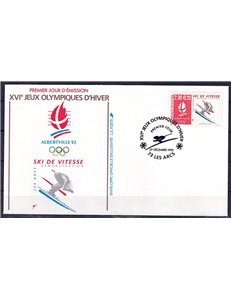 FDC FRANCIA 1990 Giochi Olimpici di Albertville (Sci di velocità)