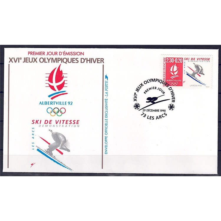 FDC FRANCE 1990 Olympic Games in Albertville (Speed Skiing)