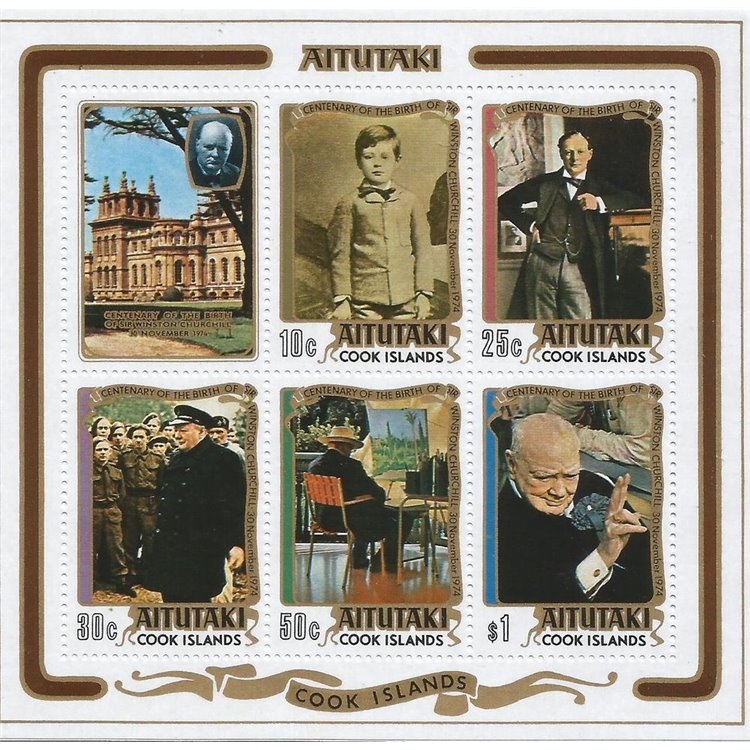 AITUTAKI 1974 Centenario Winston Churchill BF MNH**