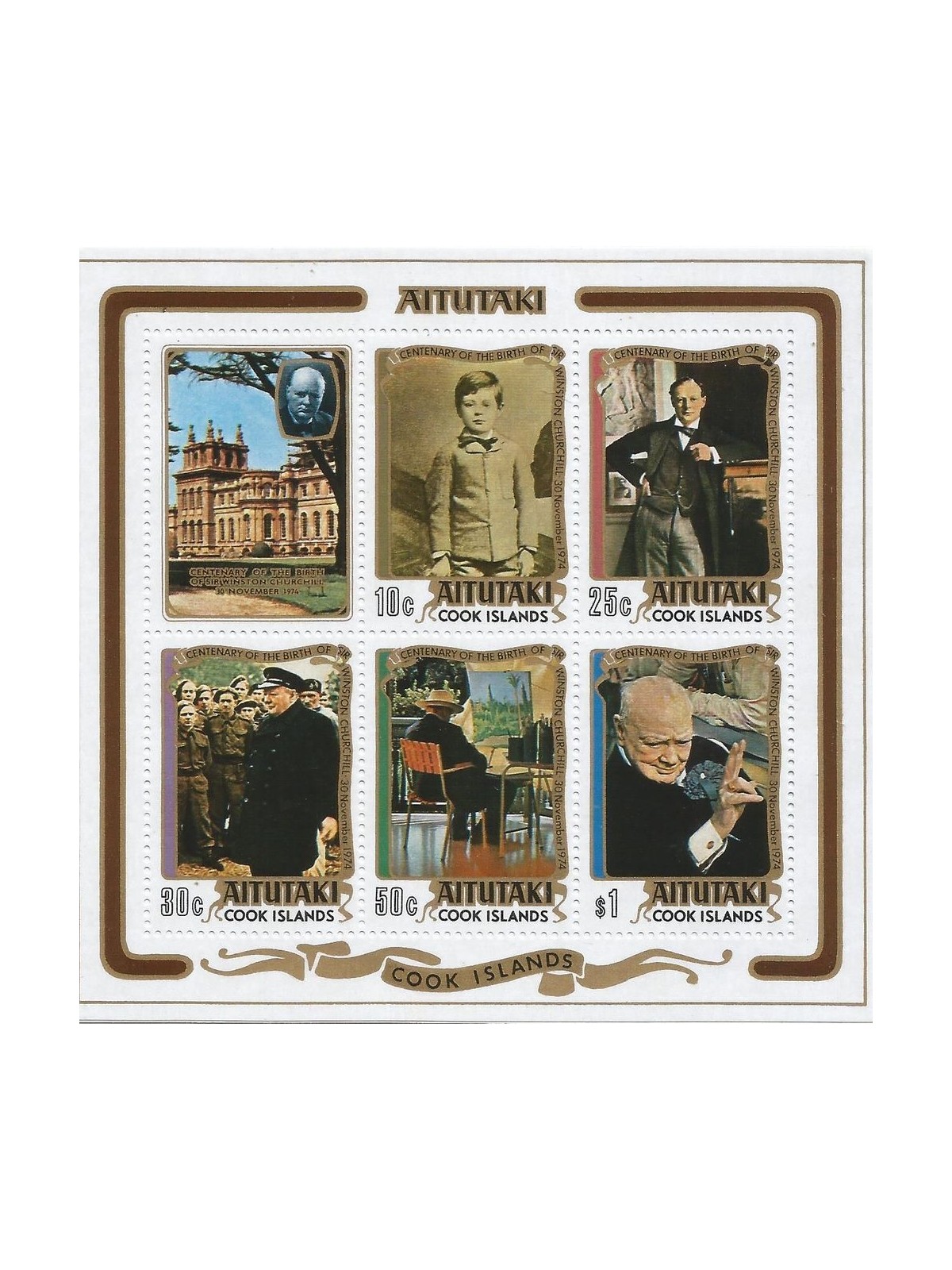 AITUTAKI 1974 Winston Churchill Centenary s/s MNH**