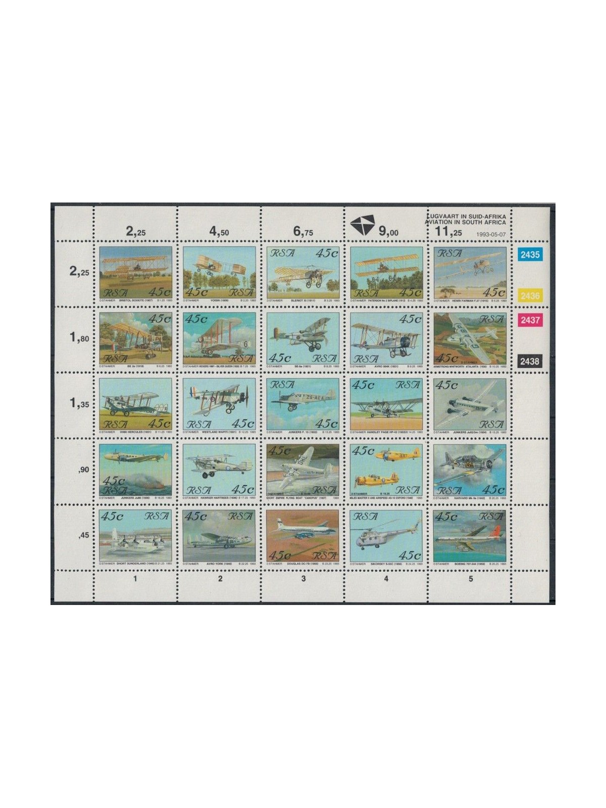 SOUTH AFRICA 1993 Aircraft 25v MNH**