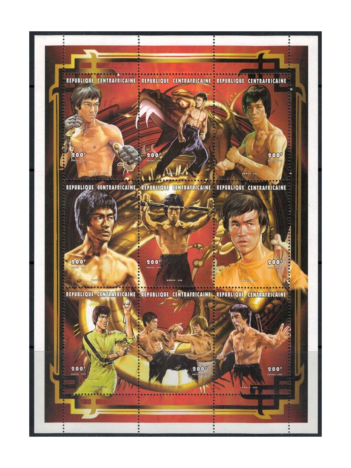 CENTRAL AFRICA 1997 Homage to Bruce Lee 9v MNH**