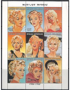 AFRICA CENTRALE 1997 Omaggio a Marilyn Monroe 9v MNH**