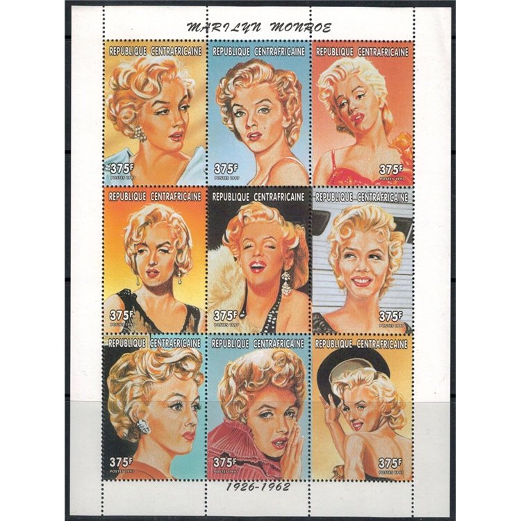 AFRICA CENTRALE 1997 Omaggio a Marilyn Monroe 9v MNH**