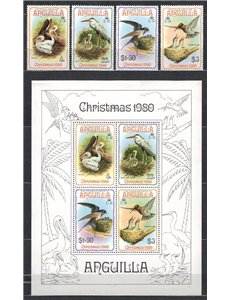 ANGUILLA 1980 Natale, uccelli 4v + 1 BF MNH**
