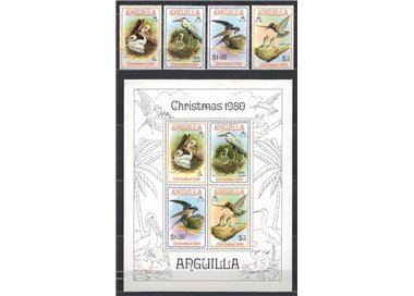 ANGUILLA 1980 Christmas, birds 4v + 1 s/s MNH**