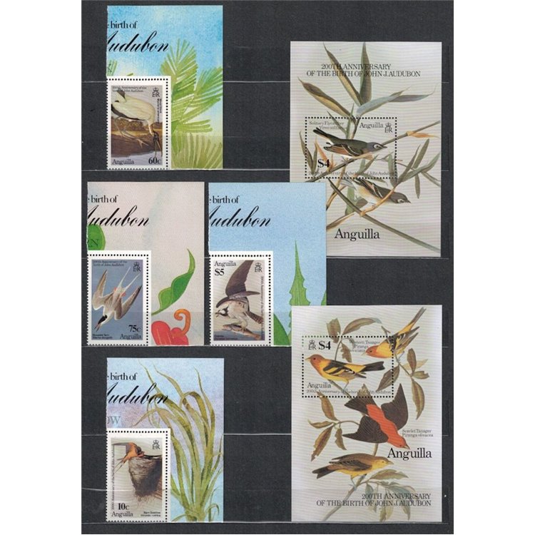 ANGUILLA 1985 John James Audubon, uccelli 4v + 2 BF MNH**