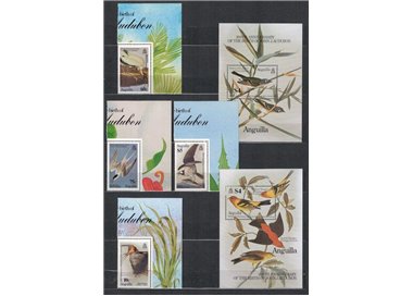 ANGUILLA 1985 John James Audubon, uccelli 4v + 2 BF MNH**