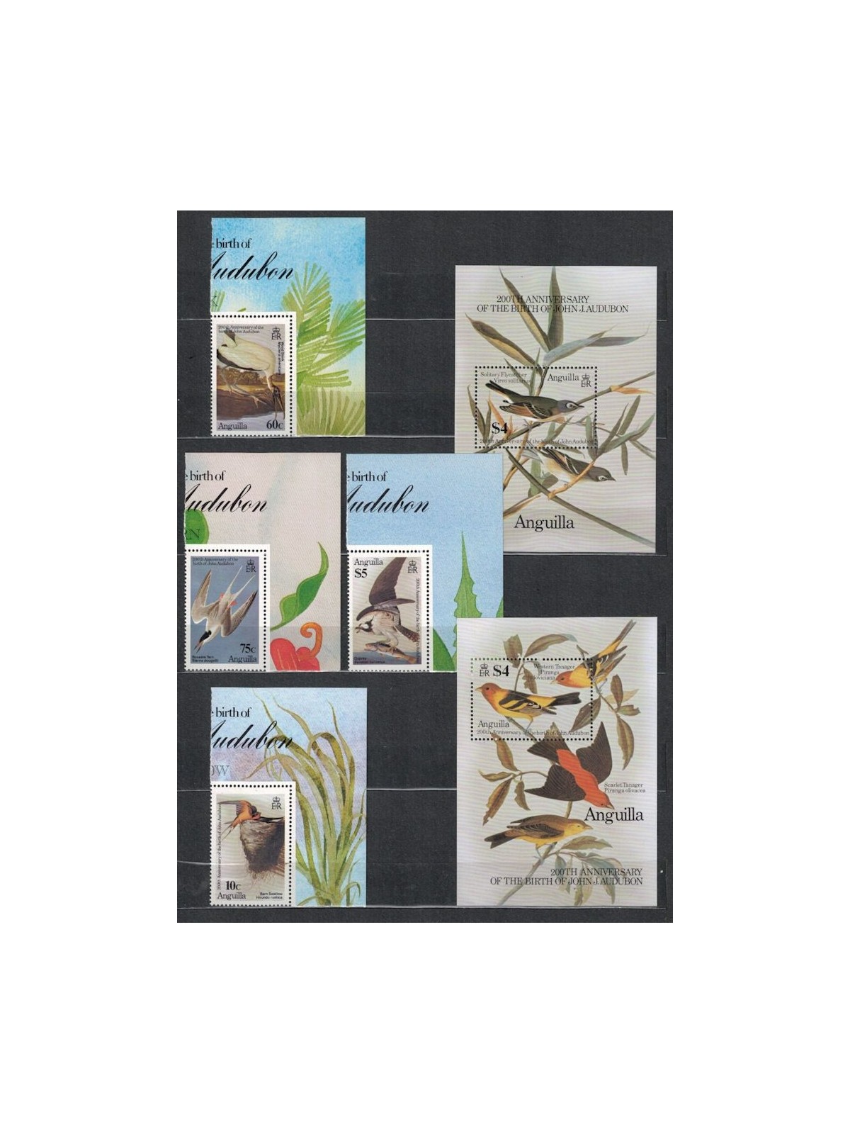 ANGUILLA 1985 John James Audubon, birds 4v + 2 s/s MNH**