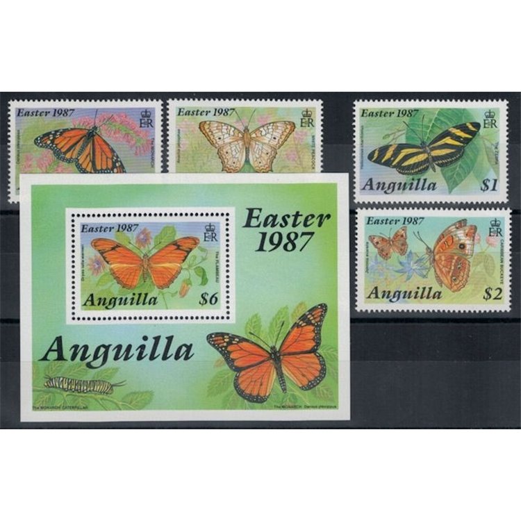 ANGUILLA 1987 Fauna, farfalle 4v + 1 BF MNH**
