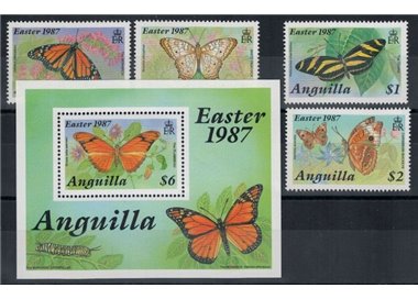 ANGUILLA 1987 Fauna, farfalle 4v + 1 BF MNH**