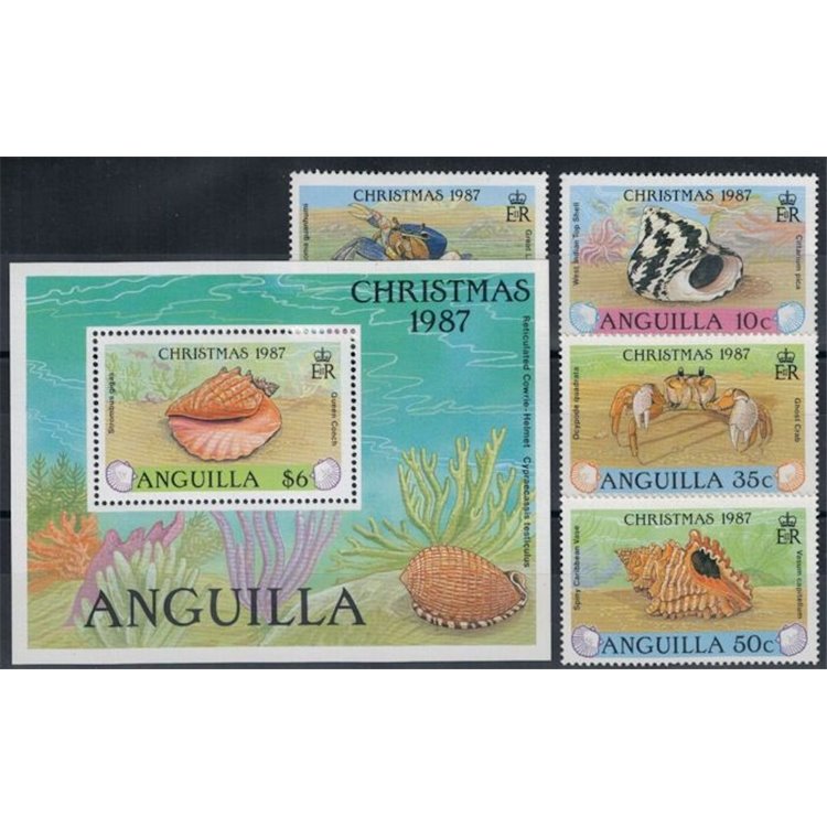 ANGUILLA 1987 Marine life 4v + 1 s/s MNH**