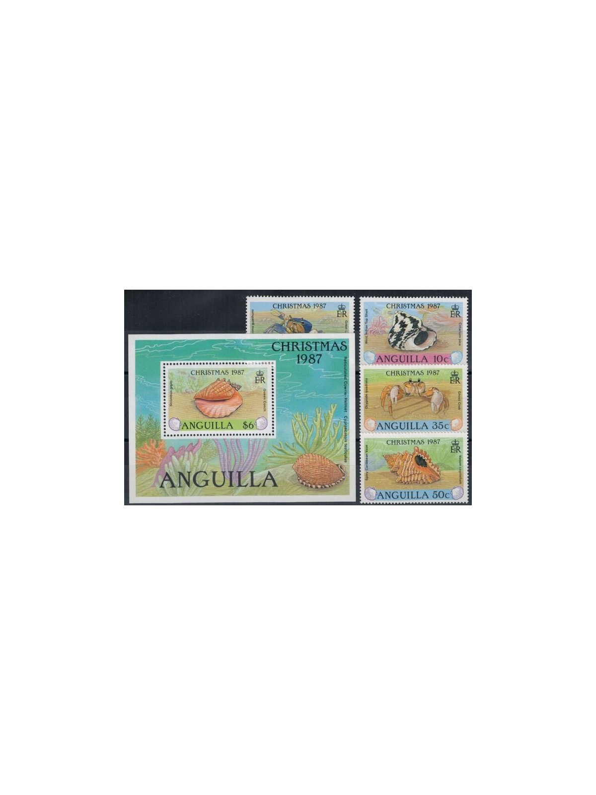 ANGUILLA 1987 Marine life 4v + 1 s/s MNH**