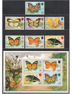 ANTIGUA 1975 Farfalle e fiori 7v + 1 BF MNH**