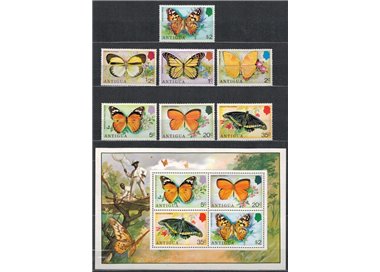 ANTIGUA 1975 Farfalle e fiori 7v + 1 BF MNH**