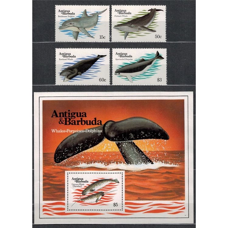 ANTIGUA E BARBUDA 1983 Fauna marina 4v + 1 BF MNH**