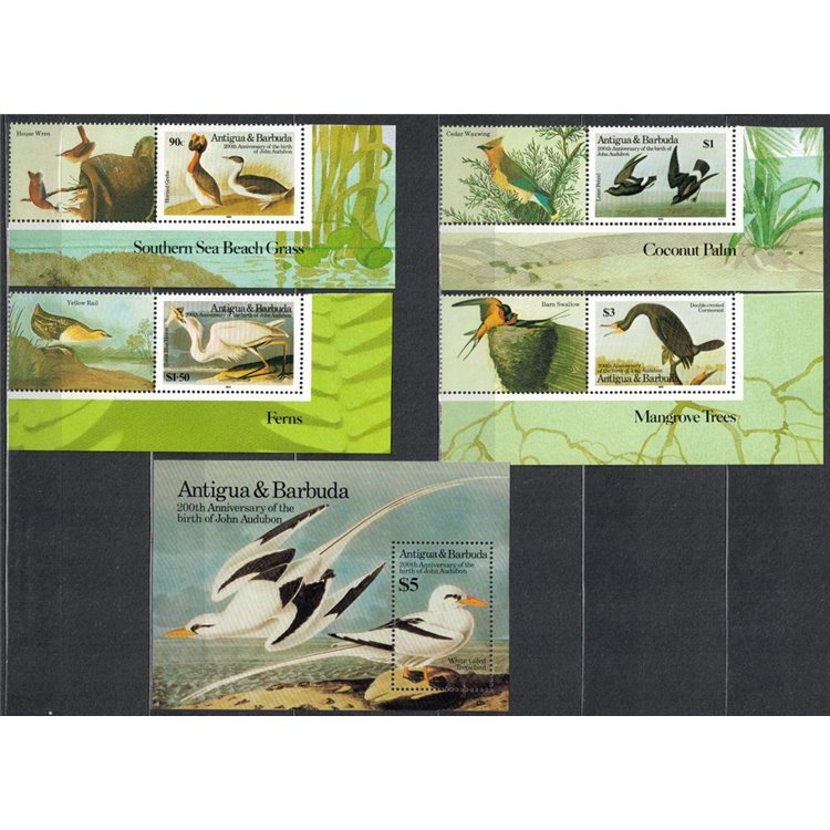 ANTIGUA E BARBUDA 1985 John James Audubon, uccelli 4v + 1 BF MNH**