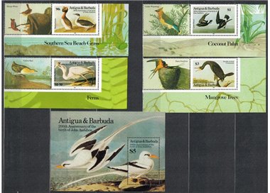 ANTIGUA E BARBUDA 1985 John James Audubon, uccelli 4v + 1 BF MNH**