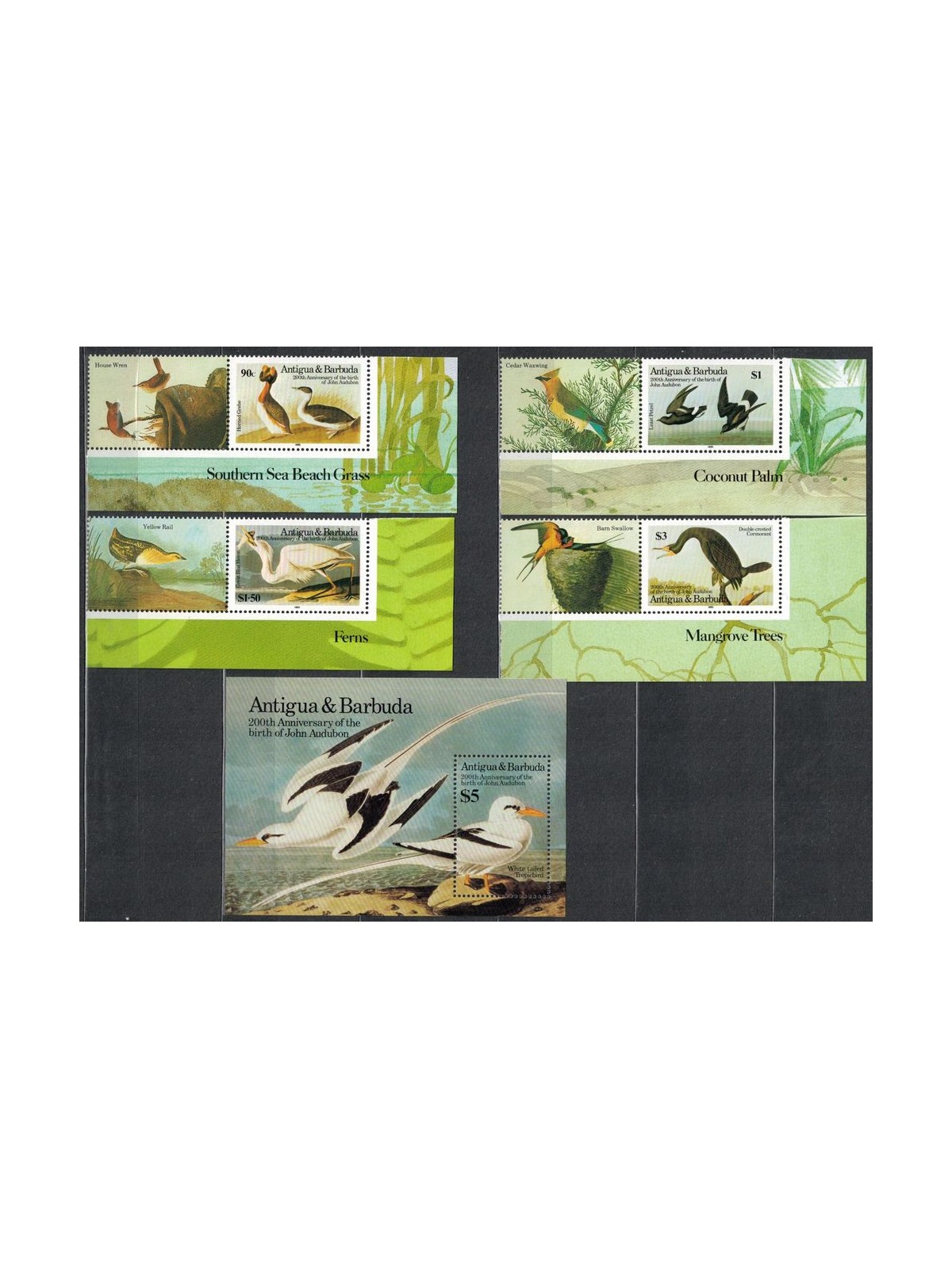 ANTIGUA AND BARBUDA 1985 John James Audubon, birds 4v + 1 s/s MNH**