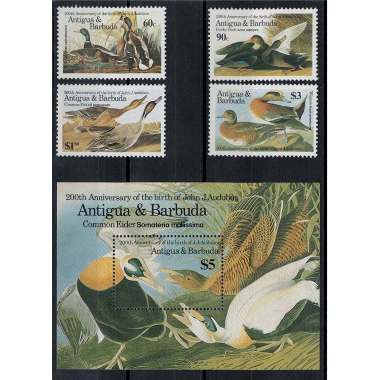 ANTIGUA AND BARBUDA 1986 John James Audubon, birds 4v + 1 s/s MNH**