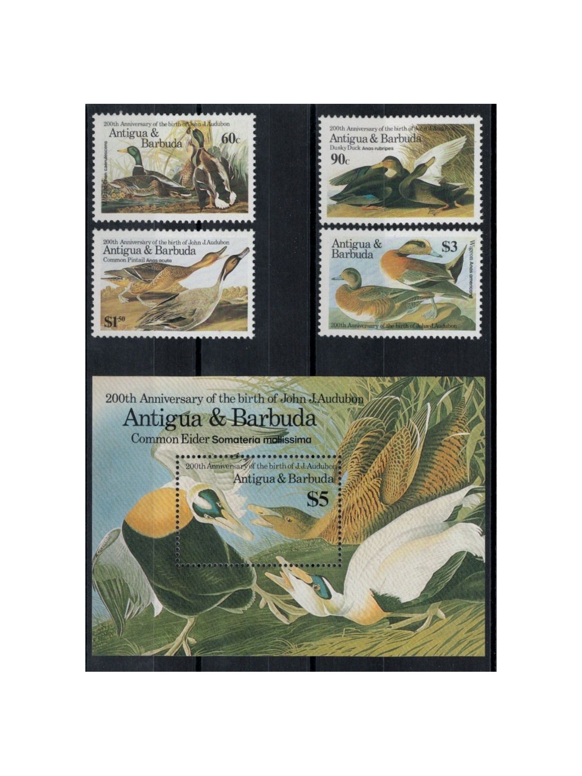 ANTIGUA AND BARBUDA 1986 John James Audubon, birds 4v + 1 s/s MNH**