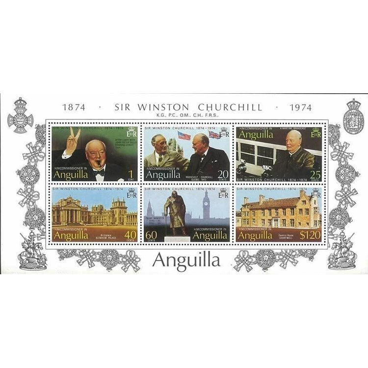 ANGUILLA 1974 Centenario Winston Churchill BF MNH**