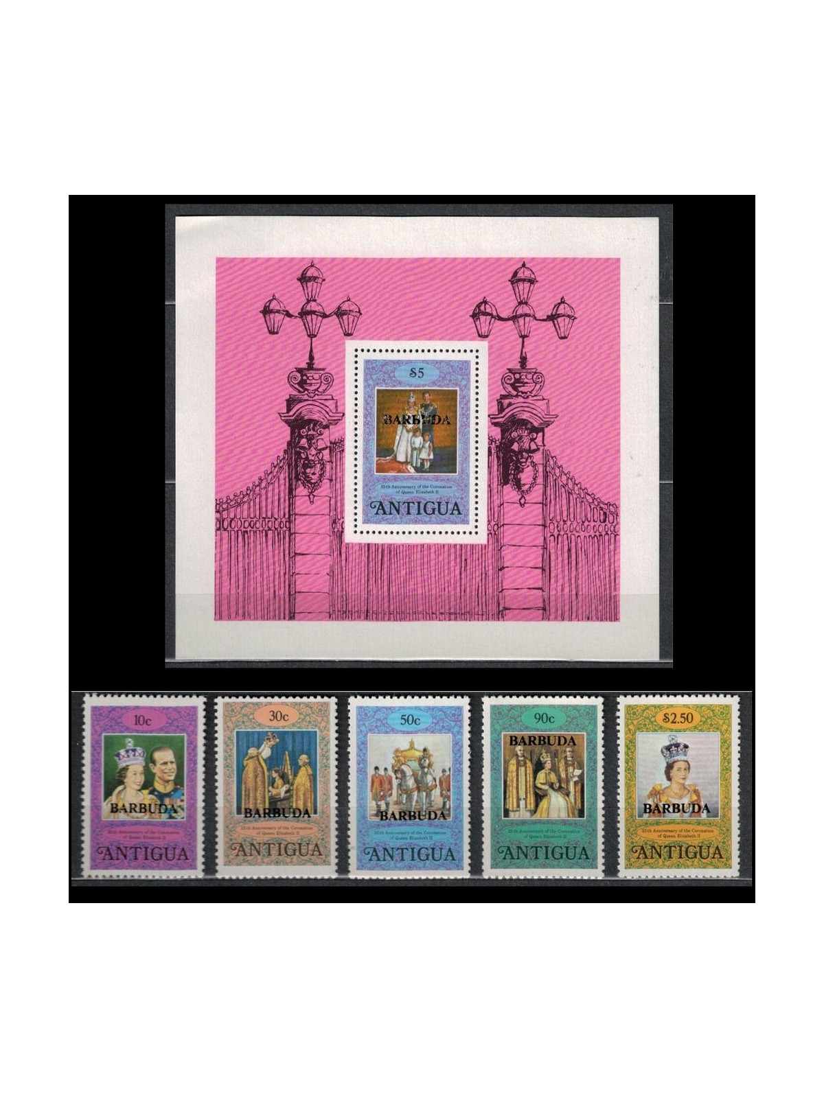 ANTIGUA AND BARBUDA 1978 25th Coronation Anniversary 5v + 1 s/s MNH**