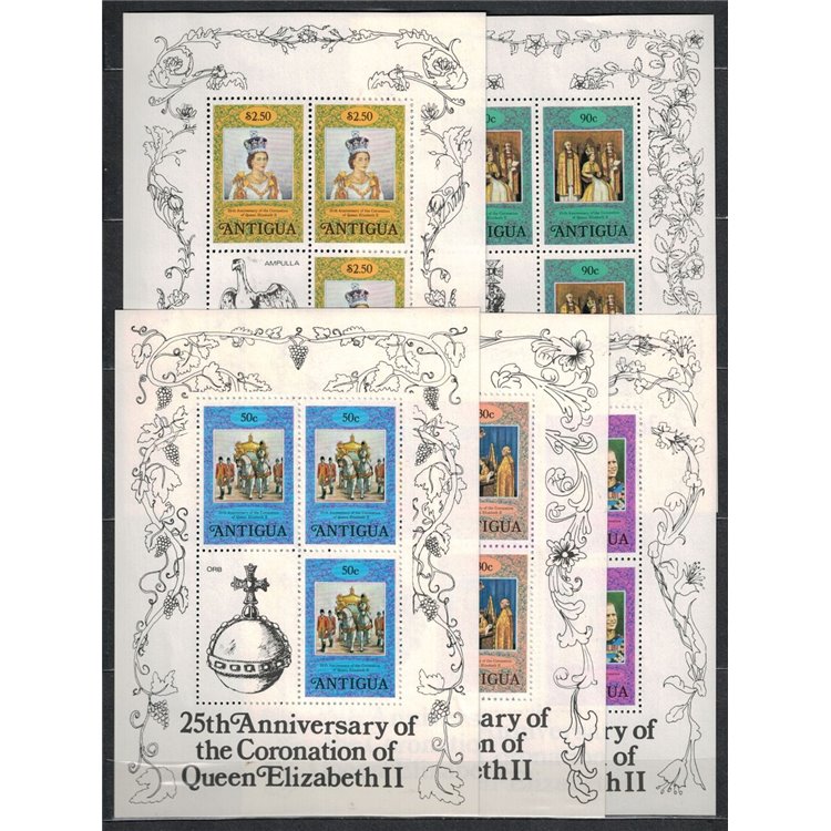 ANTIGUA 1978 25th Coronation Anniversary / Silver coronation 5 m/s MNH**