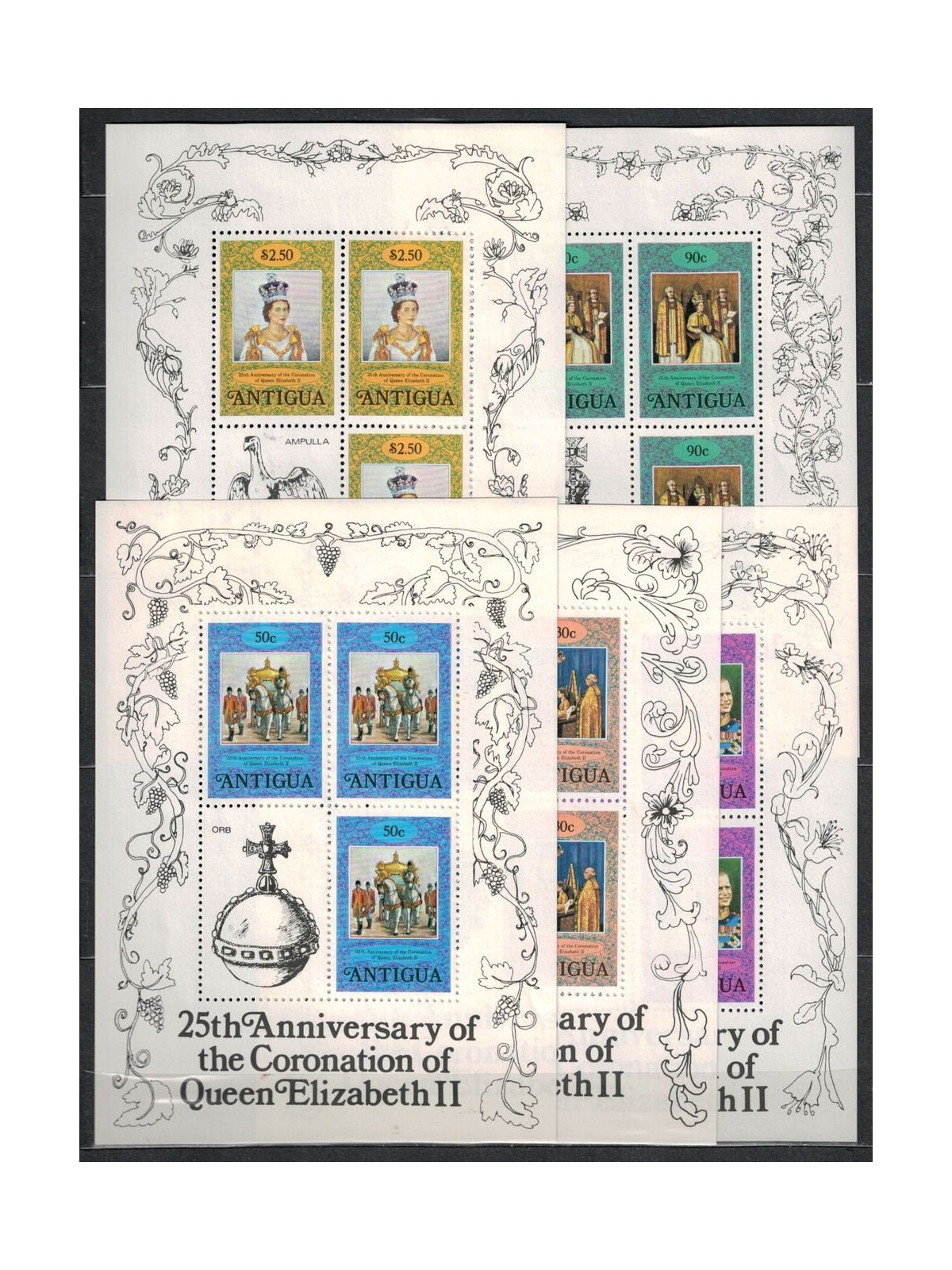 ANTIGUA 1978 25° Anniversario Incoronazione / Silver coronation 5 MF MNH**