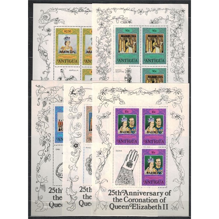 ANTIGUA E BARBUDA 1978 25° Anniversario Incoronazione 5 MF MNH**