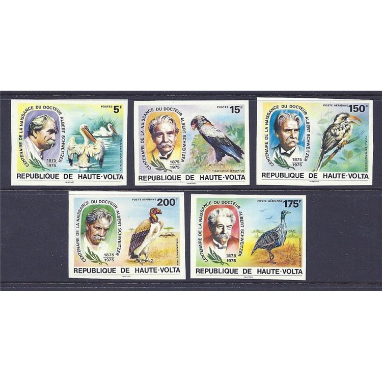 ALTO VOLTA 1975 Albert Schweitzer, uccelli 5v MNH**