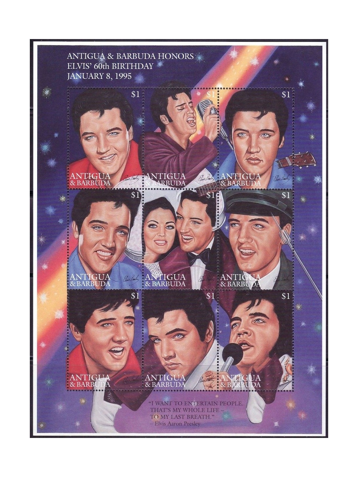 ANTIGUA AND BARBUDA 1995 Elvis Presley 9v MNH**