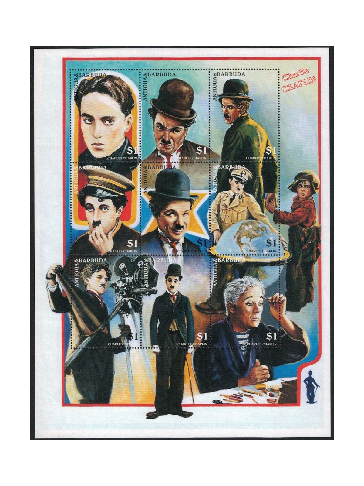 ANTIGUA AND BARBUDA 1997 Charlie Chaplin 9v MNH**