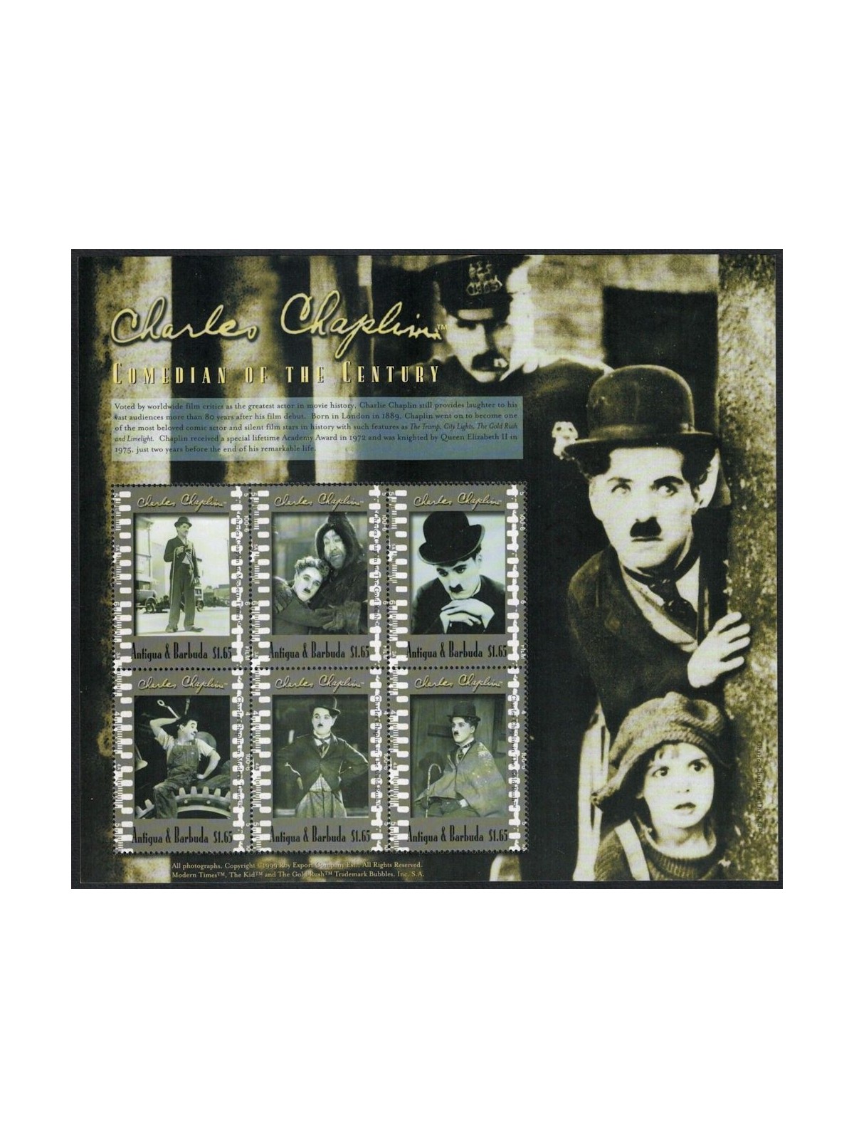 ANTIGUA AND BARBUDA 2000 Charlie Chaplin 6v MNH**