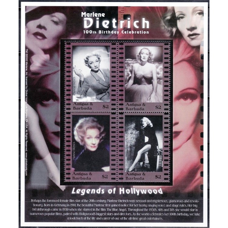 ANTIGUA AND BARBUDA 2001 Marlene Dietrich 4v MNH**