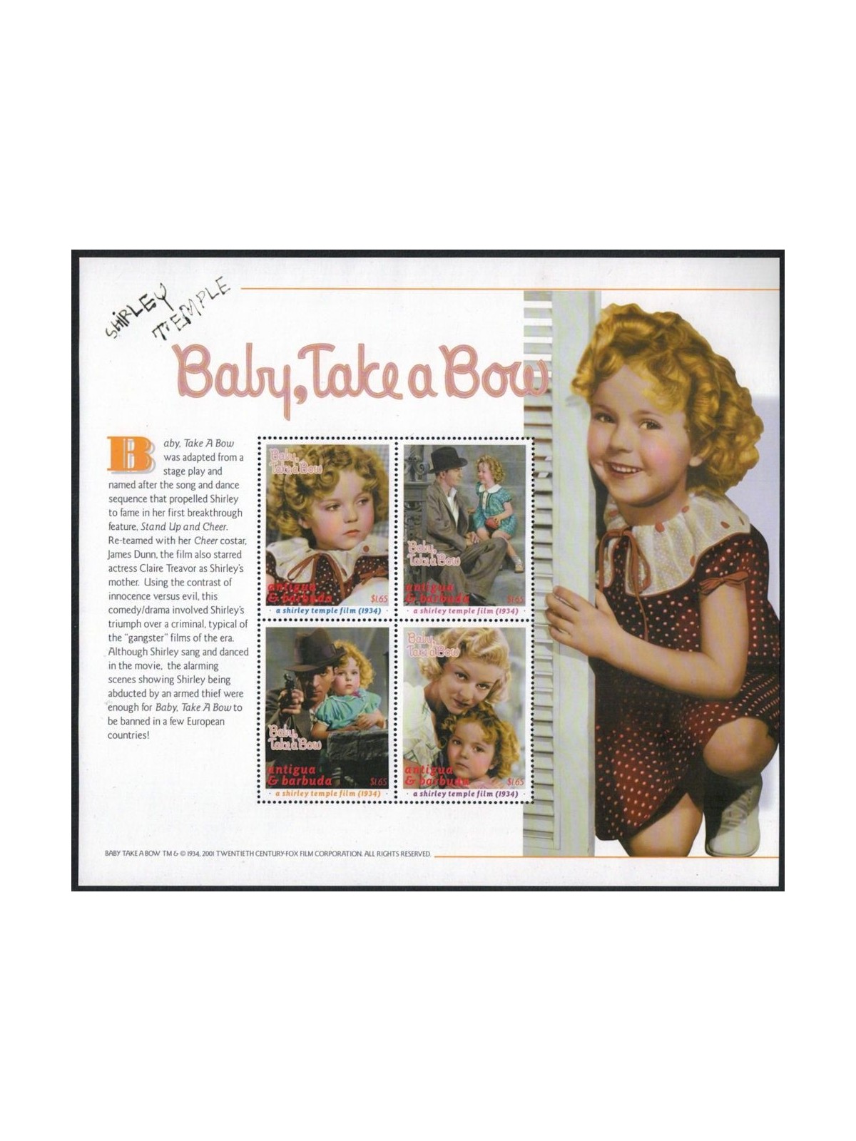 ANTIGUA E BARBUDA 2001 Baby, Take a Bow (I) Shirley Temple 4v MNH**