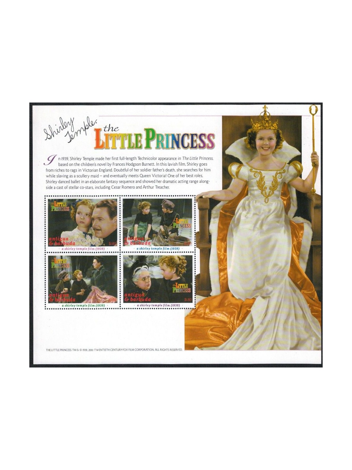 ANTIGUA AND BARBUDA 2001 The Little Princess (I) Shirley Temple 4v MNH**