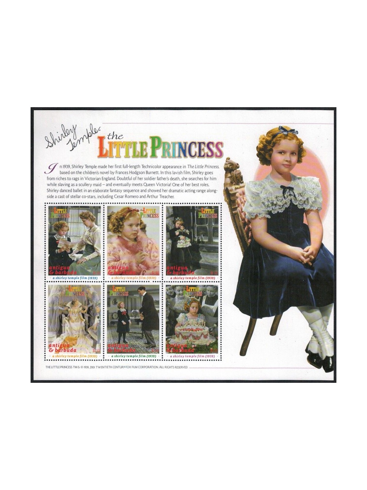 ANTIGUA AND BARBUDA 2001 The Little Princess (II) Shirley Temple 6v MNH**