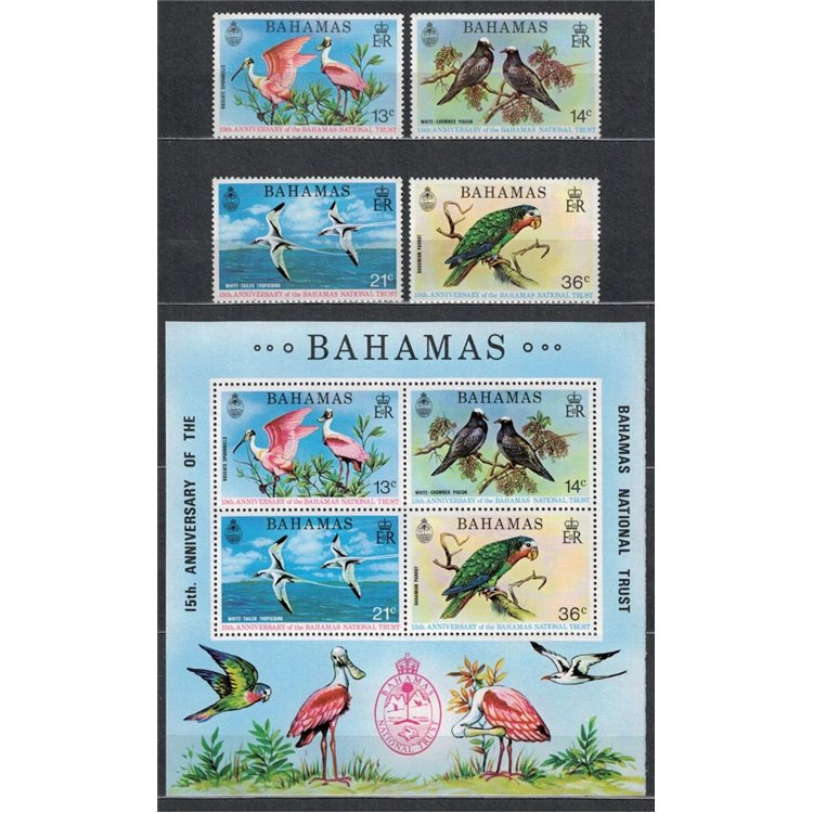 BAHAMAS 1974 Fauna, birds 4v + 1 s/s MNH**