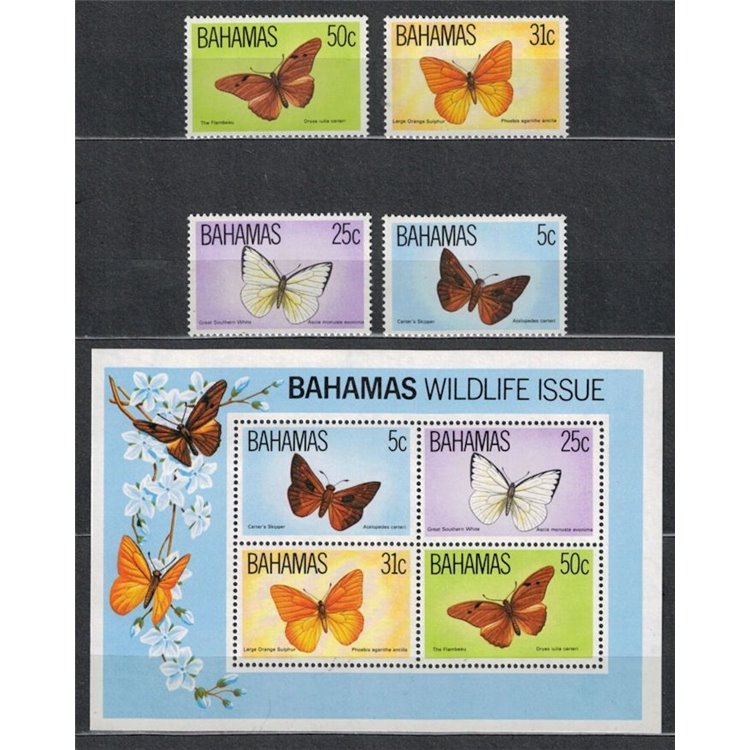 BAHAMAS 1983 Fauna, butterflies 4v + 1 s/s MNH**