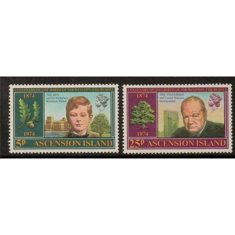 ASCENSION 1974 Centenario Winston Churchill 2v MNH**
